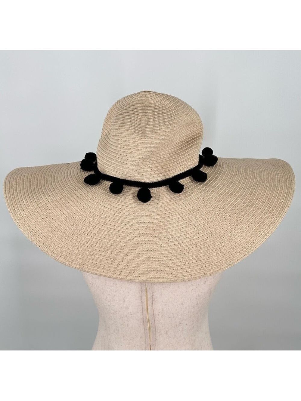 Coastalista Straw Wide Brim Hat Pom Pom NWT - Picture 5 of 14